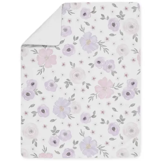 Sweet Jojo Designs Girl Toddler Bedding Set Watercolor Floral Purple Pink and Grey 5pc image {3}