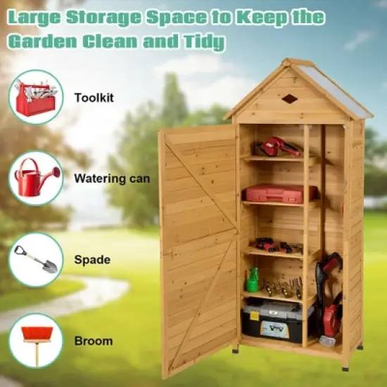 Costway Outdoor Storage Shed Lockable Wooden Garden Tool Storage Cabinet W/ Shelves image {6}