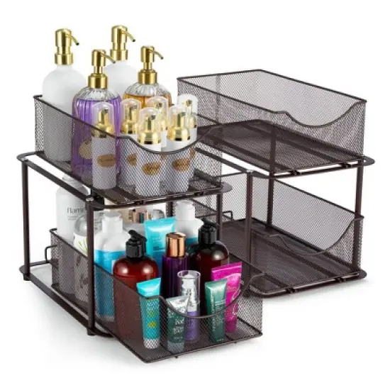 Sorbus 2 Pack 2 Tier Baskets with Mesh Sliding Drawers - Ideal Cabinet, Under the Sink, etc - Great for Bathroom, Kitchen, Office, etc. image {9}