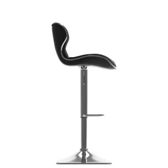 Set of 2 Adjustable Chrome Accented Bonded Leather Barstool - Corliving image {3}