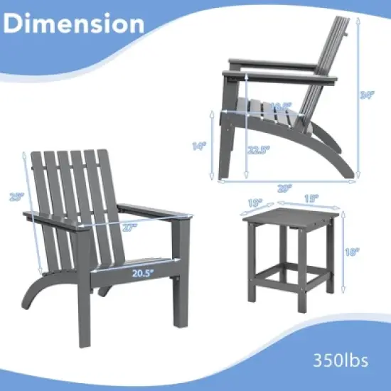 Costway 2PCS Patio Adirondack Chair Side Table Set Solid Wood Garden Deck Grey image {3}