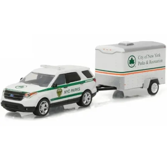 2015 Ford Explorer New York City Dept of Parks and Recreation & Small Cargo Trailer Hitch & Tow Series 7 1/64 Greenlight image {1}