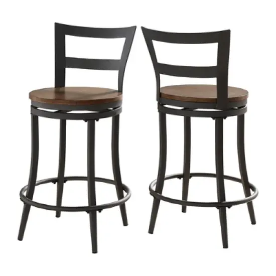 Set of 2 24" Saroyan Swivel Metal & Wood Counter Height Barstool Graphite - Inspire Q image {7}