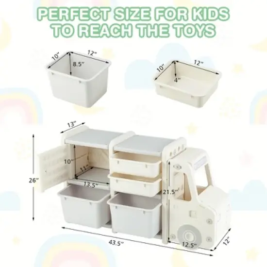 Costway Kids Toy Storage Organizer Toddler Playroom Furniture w/ Plastic Bins Cabinet image {3}