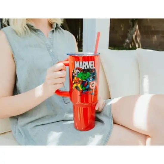 Silver Buffalo Marvel Comics The Avengers 40-Ounce Red Stainless Steel Tumbler With Handle image {3}