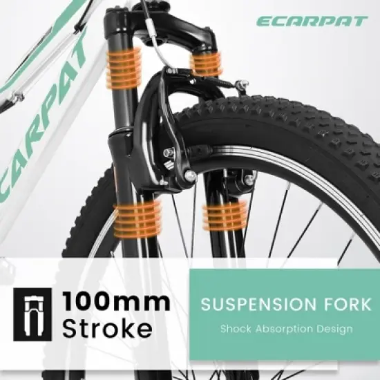 NAYSAYE Bicycle 26 Inch Mountain Bike 21 Speeds Front Suspension Carbon Steel Frame for Off Road, White, 69"*27"*39" image {3}