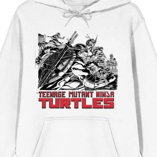 TMNT Turtles Holding Weapons Adult White Graphic Hoodie image {1}