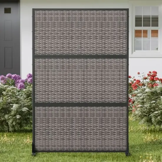 PexFix 72 in. H x 47 in. W Outdoor Metal Rattan Crossover Black Screen Garden Fence Brick Pattern Wall image {1}