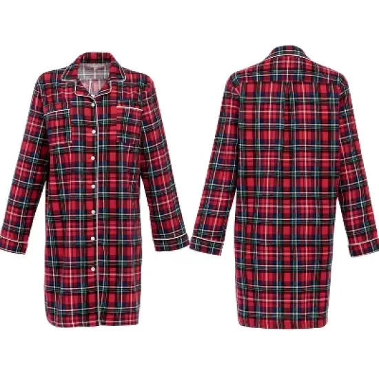 Women's Soft Warm Flannel Sleep Shirt, Button Down Boyfriend Nightgown image {2}