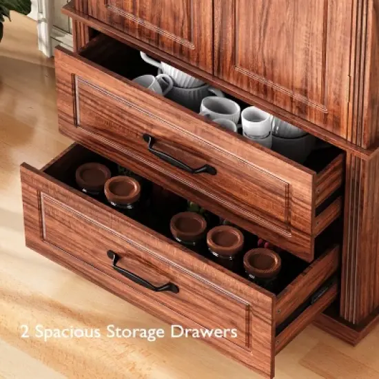 Farmhouse Kitchen Pantry Cabinet with 2 Drawers, Adjustable Shelves, 8 Door Racks, Embossed Freestanding Storage Cupboard-The Pop Home image {5}