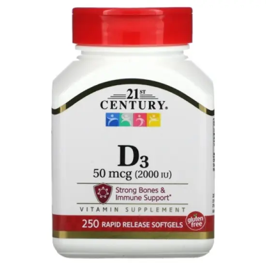 21st Century Vitamin D3, 50 mcg (2,000 IU), 250 Softgels image {4}