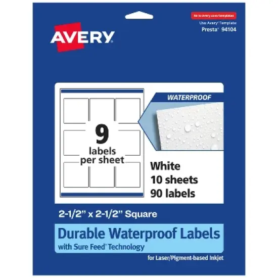 Avery Durable Waterproof Square Labels with Sure Feed, 2.5" x 2.5" image {10}