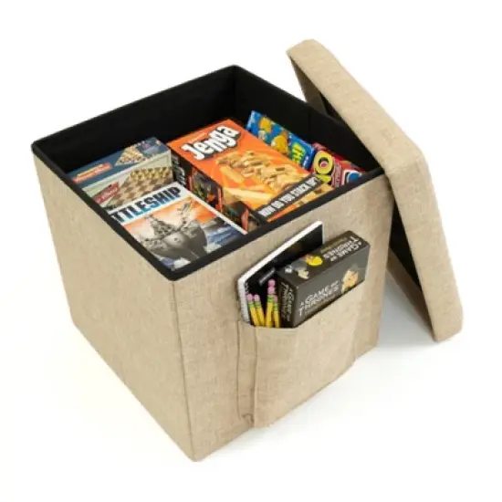 Folding Storage Ottoman with Exterior Multi Purpose Pocket - Humble Crew image {2}