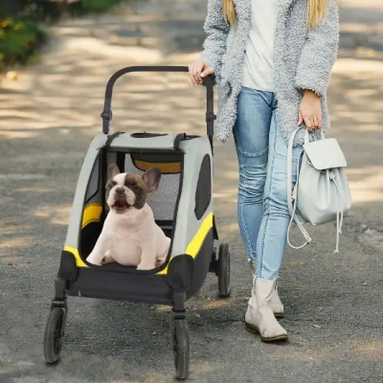 Large Heavy Duty Dog Stroller Folding Pet Stroller 4-Wheel Pet Travel Carrier Double Door Pet Trolley Skylight Cart with Rainproof Cover image {8}