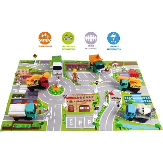 Big Daddy Complete Construction World Toy Set Includes Excavator Truck, Crane Truck, Cement Truck, & Dump Truck 26 Piece Mega Set   Bonus Road Map image {1}