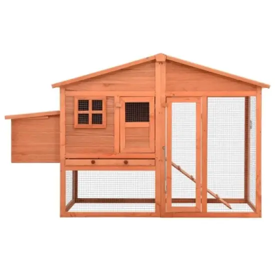 'vidaXL Large Wooden Chicken Coop with Nest Box - Solid Fir Wood and Galvanized Steel Poultry Cage with Raised Sleeping Area and Spacious Run image {2}