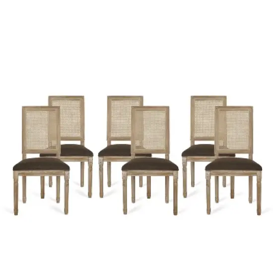 Christopher Knight Home  Brownell French Country Wood and Cane Upholstered Dining Chairs (Set of 6) image {12}