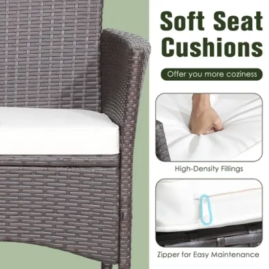 Costway 3PCS Patio Wicker Dining Set Acacia Wood Table Top with Cushioned Chairs Garden image {5}