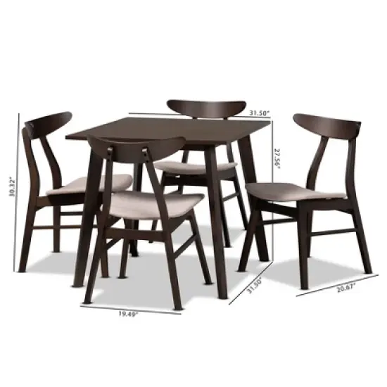 5pc Britte Fabric Upholstered Wood Dining Set  - Baxton Studio image {7}