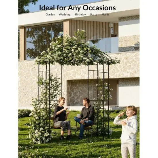 GustoWave French Style Birdcage Shape Heavy Duty Gazebo, Pergola Pavilion Arch Arbor Plants Stand Rack for Wedding, Climbing Vines, Black image {5}