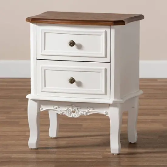 2 Drawer Darlene Wood Nightstand White/Cherry Brown - Baxton Studio image {6}