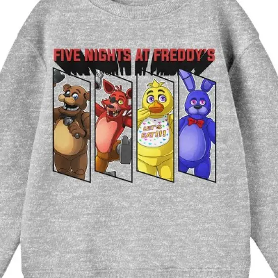 Five Nights At Freddy's Framed Characters Crew Neck Long Sleeve Athletic Heather Youth Boy's Sweatshirt image {1}