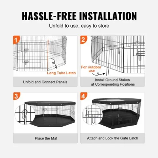 VEVOR Dog Playpen, 8 Panels Foldable Metal Dog Exercise Pen with Top Cover and Bottom Pad, 24" H Pet Fence Puppy Crate Kennel, Indoor Outdoor Dog Pen image {5}