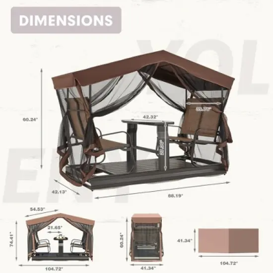 Erommy 4-Seat Patio Swing Chair Outdoor Glider Benches, Aluminum Frame, Canopy with Netting, Porch Glider Chair image {2}