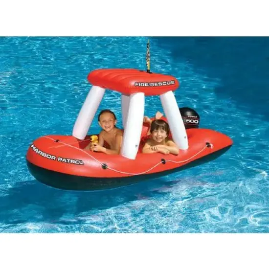 Swimline 60" Fire Boat Inflatable Ride-On Swimming Pool Float with Water Squirter Toy - Red/White image {3}