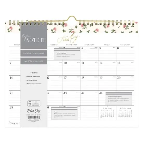 Blue Sky Life Note It 2024-25 Wall Calendar 8.75"x11" Meghan: Monthly Planner, Wire Binding, Adult Stationery image {2}