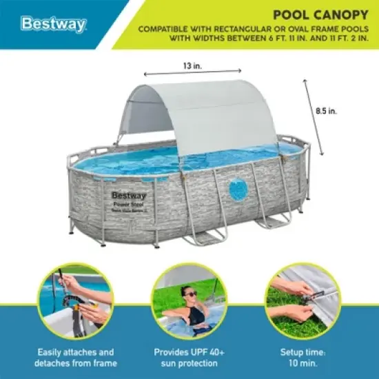 Bestway Flowclear Pool Canopy for 6' 11" to 11' 2" Above Ground Outdoor Oval or Rectangular Swimming Pools with UPF 40 Plus Sun Protection, Gray image {1}