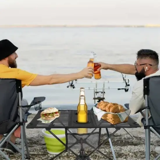 Racxily Portable Folding Camping Table Foldable Beach Table Aluminum Alloy Frame with 2 Cup Holders 2 Side Pockets Carry Bag image {7}