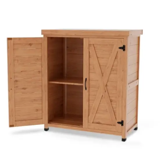 WELLFOR Outdoor Potting Bench with Storage Cabinet and Metal Table Top Light Brown image {10}