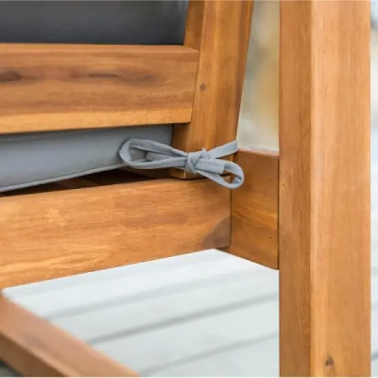 Galia Square Leg Acacia Wood Patio Loveseat with Cushions - Brown - Saracina Home image {9}