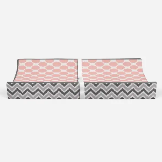 Bacati - Ikat Zigzag Coral Dots Muslin Changing Pad Cover image {5}