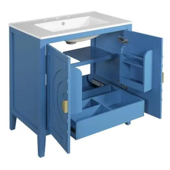 ModernLuxe 30'' Blue Bathroom Vanity with Sink, 2 Soft Close Doors, Hidden Drawer & Adjustable Shelf, Freestanding Storage Cabinet image {8}