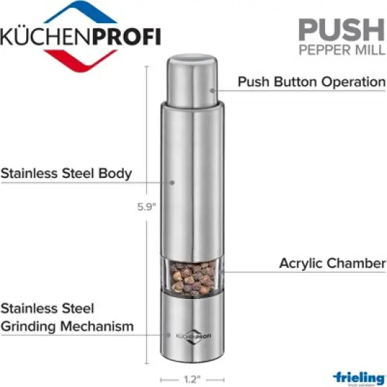 Kuchenprofi Pepper Push Mill Grinder, Stainless & Acrylic image {4}