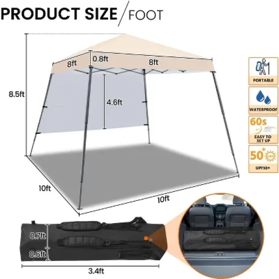 Yaheetech 10x10ft Pop-Up Canopy with Sun Shade Wall Backpack Bag for Camping image {2}