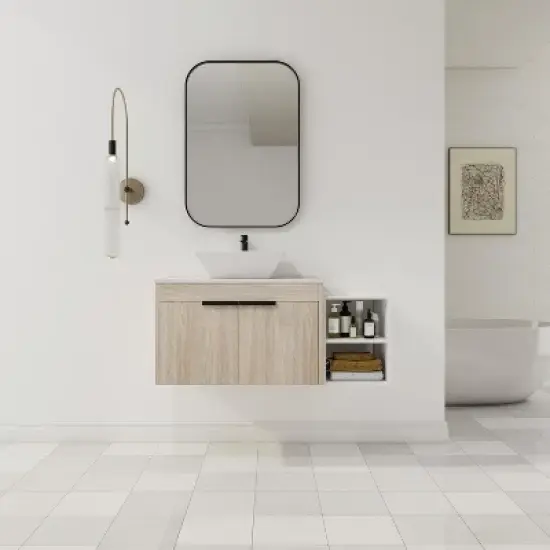 ChicFurnit Bathroom Vanity 42 Inch Modern Design Float Bathroom Vanity With Ceramic Art Sink Door for Bathroom, White, 41.5"*18.9"*23.3" image {1}