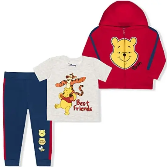 Disney Boy's 3-Pack Winnie The Pooh Short Sleeve Graphic Tee, Hoodie Jacket and Jogger Pants Set for toddler image {6}