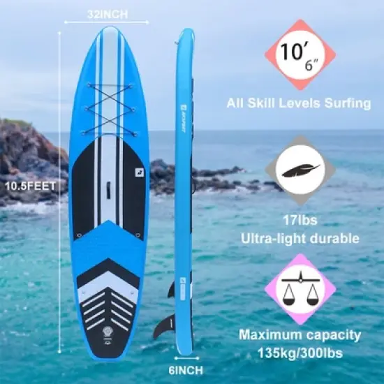 AKSPORT 10'6" Inflatable SUP All Around Stand Up Paddle Board Kit image {3}