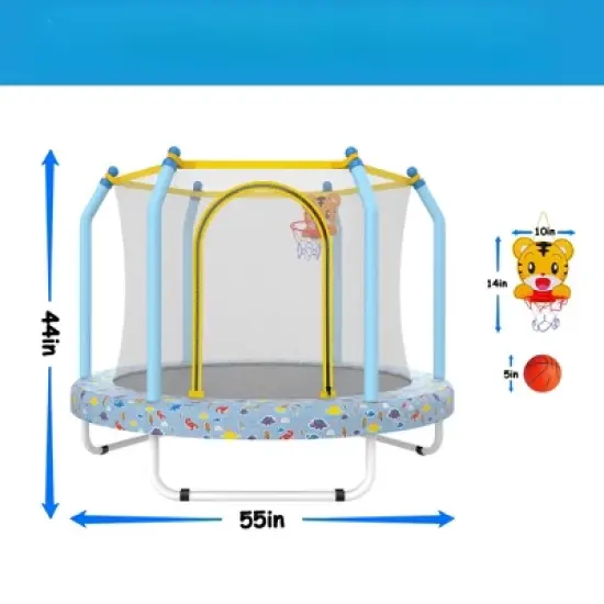 DSVIMOY Trampoline, 55" Kids Trampoline with Basketball Hoop, Indoor Outdoor Recreational Trampoline, Multicolored, 55"*55"*44" image {1}
