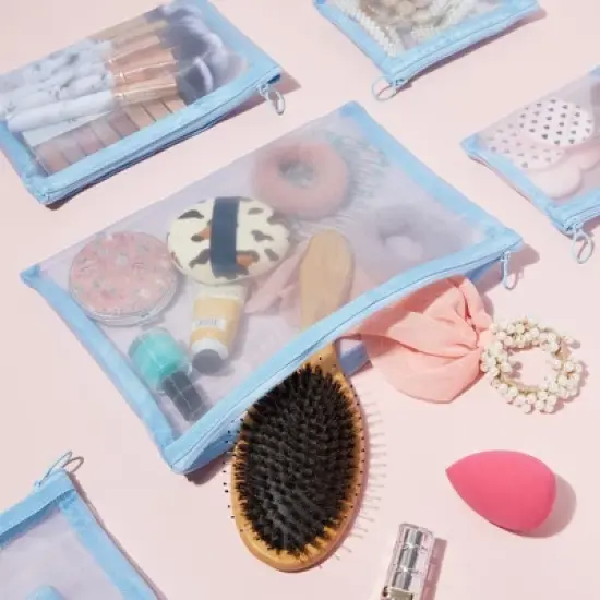 Glamlily 8-Piece Mesh Makeup Bag Sets for Traveling, Trips, Weekender, Cosmetic Storage Holder & Pencil Organizer image {1}