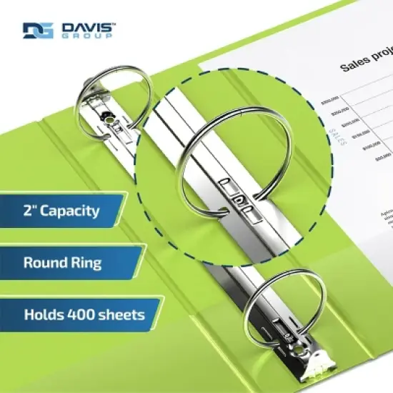 Premium Economy 2" Round Ring Binder 6pk Lime Green: Davis Group, Hard Cover, 400 Sheet Capacity, 2 Pockets image {2}