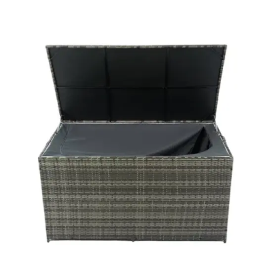 WELLFOR 200gal Wicker Outdoor Storage Box with Lid Gray image {5}