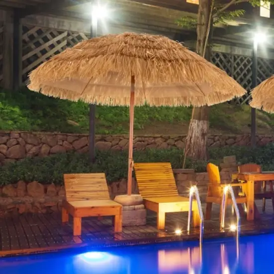 Costway 6.5 FT Thatched Beach Umbrella Tilt Tiki Hawaiian Patio Portable image {3}