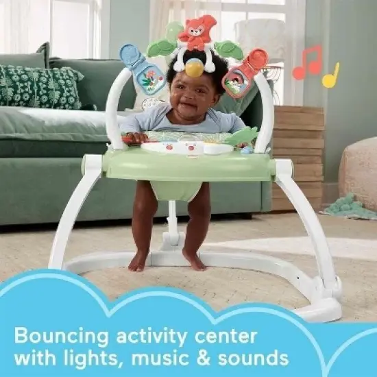 Fisher-Price Baby Bouncer SpaceSaver Jumperoo Activity Center with Lights Sounds and Folding Frame, Puppy Perfection image {1}