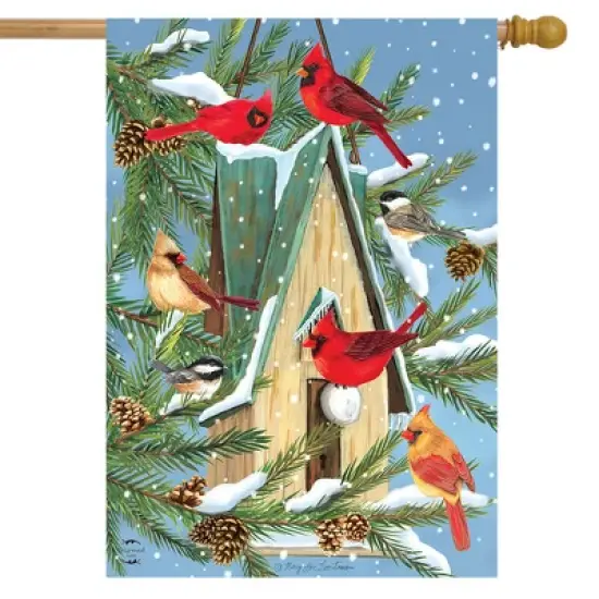 Briarwood Lane Snowfall Birdhouse Winter House Flag Cardinals Fir image {1}
