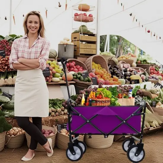 Minimeetall Strap , Collapsible Foldable Wagon Cart with strapping system Beach Wagon , Utility Cart purple image {6}