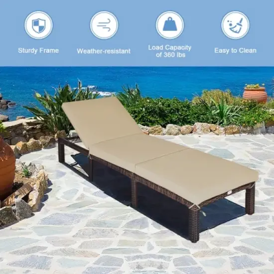 Tangkula Patio Rattan Chaise Lounge Chair Recliner Outdoor w/ 6 Positions Cushion image {2}